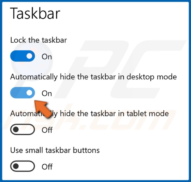 Turn on the Automatically hide the taskbar in desktop mode setting