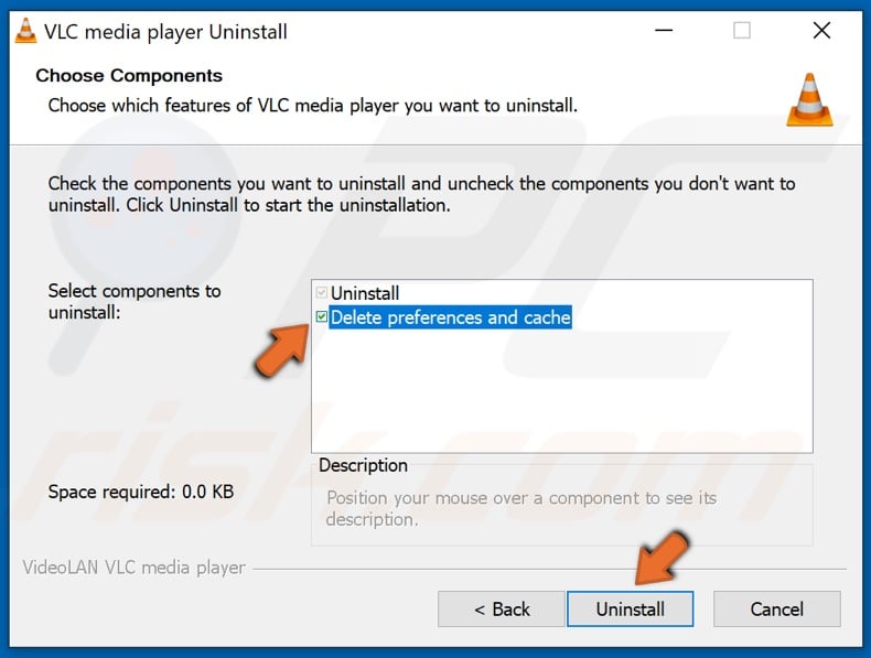 Mark the Delete preferences and cache and click Uninstall