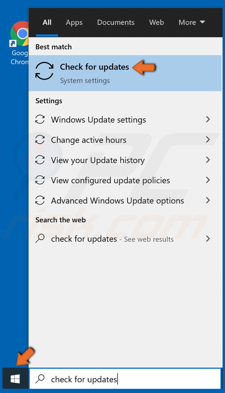 Open the Start Menu, type in Check for updates and click the result