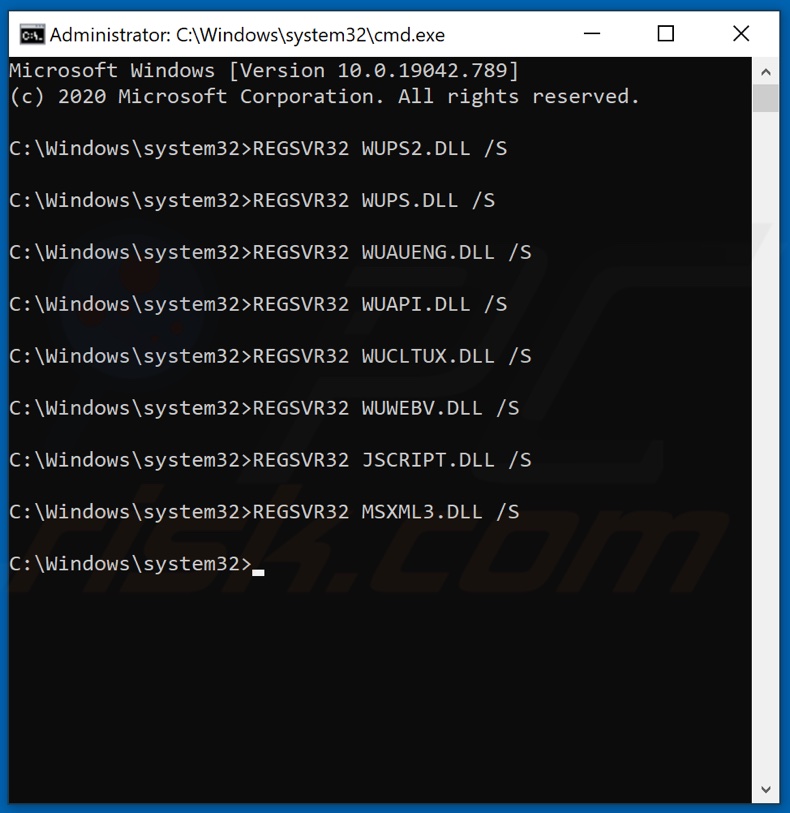 Run commands to re-register Wups2.dll