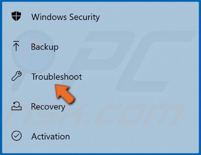 Select Troubleshoot on the left pane