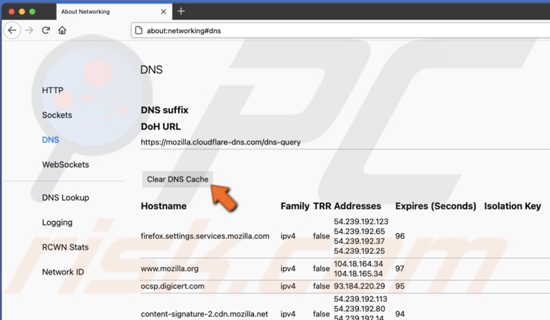Clear Firefox DNS cache