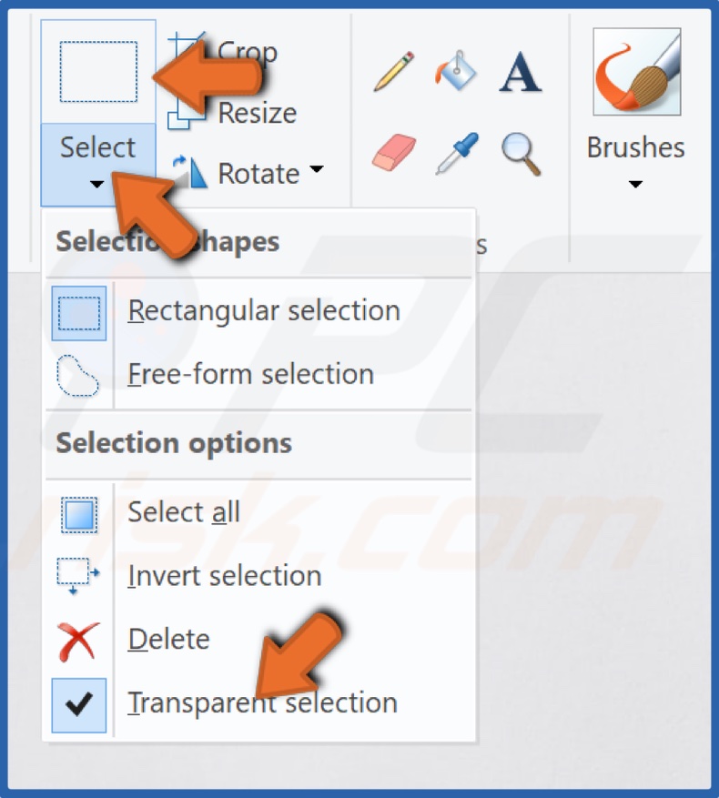 Click Select and enable Transparent selection