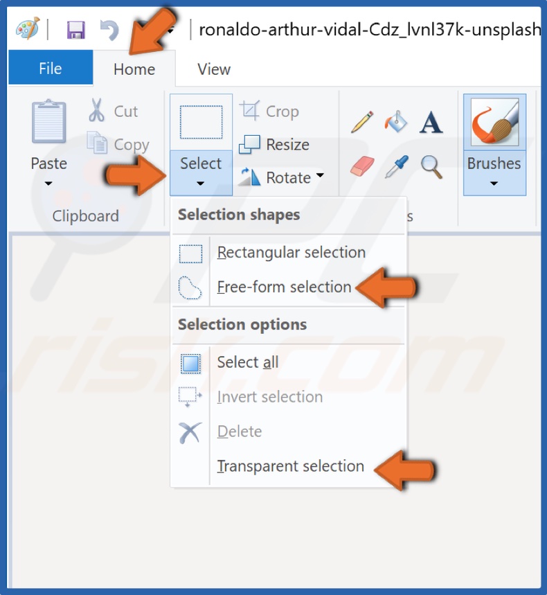 Enable Free-form selection and Transparent selection