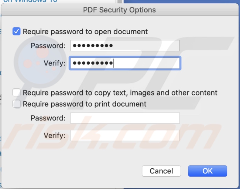 Password protect in Security options
