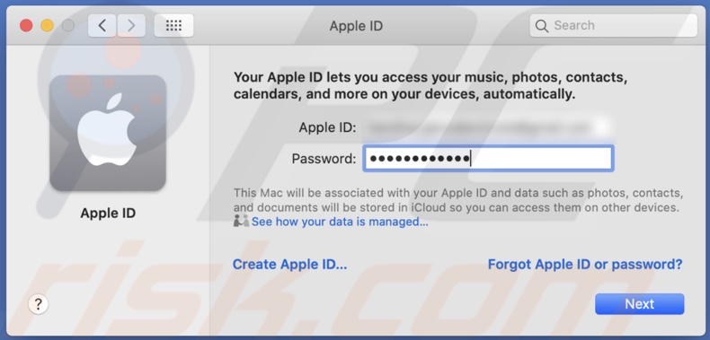 Enter Apple ID credentials to sign in