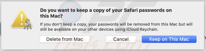 Choose if you want to save a copy of Safari passwords