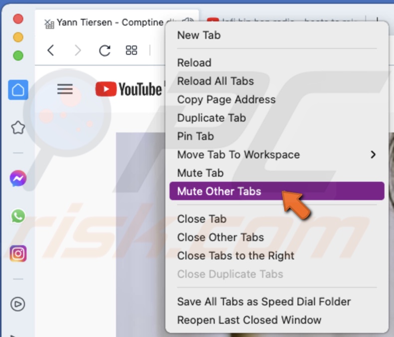 Mute other tabs in Opera