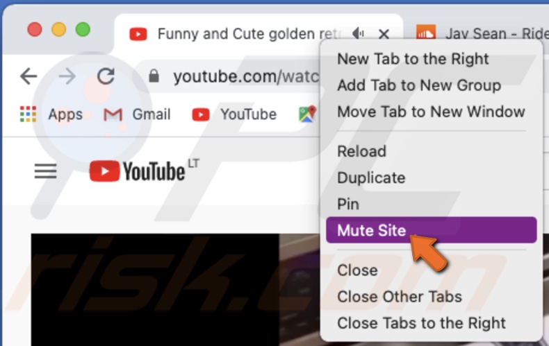google chrome mute tab not site