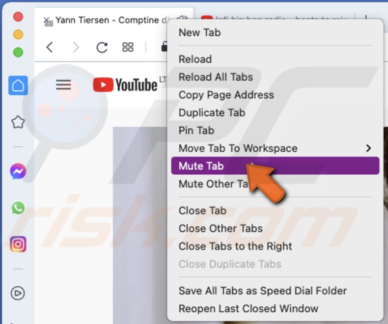 Right click to mute tab in Opera