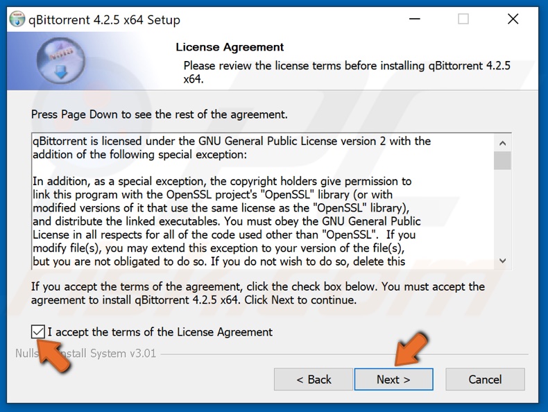 Accept the qBittorrent License Agreement