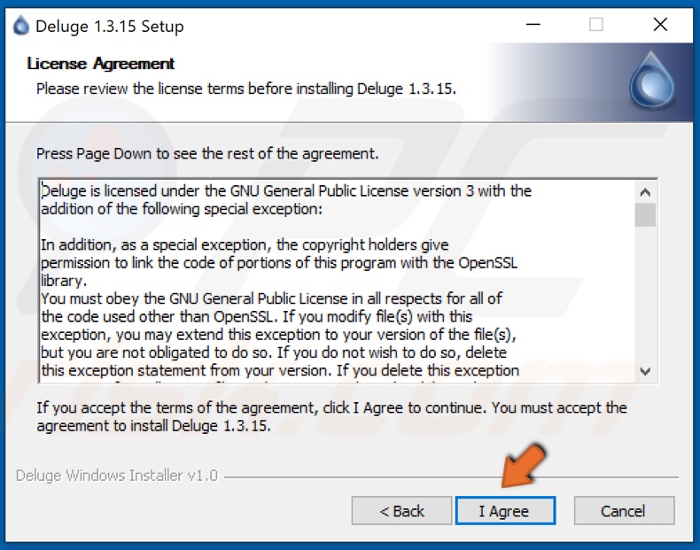 Agree to the Deluge License Agreement