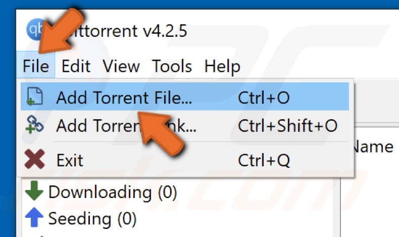 qBittorrent click File and click Add Torrent File