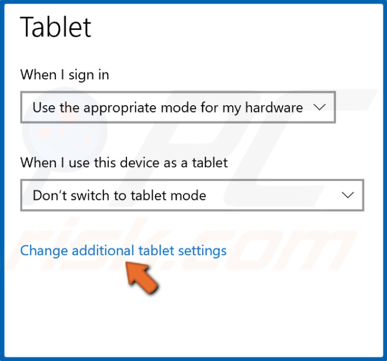 Click Change additional tablet settings