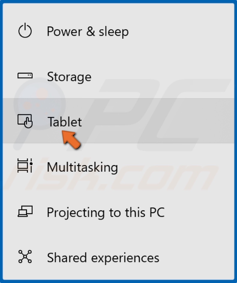 Go to Tablet mode settings