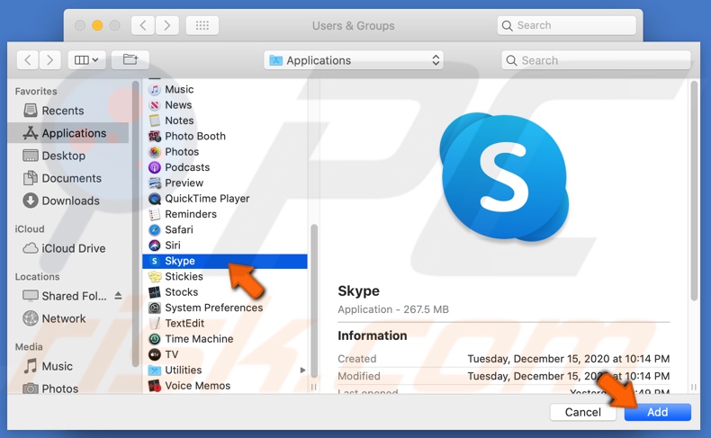 Select Skype and add to Open at Login app list