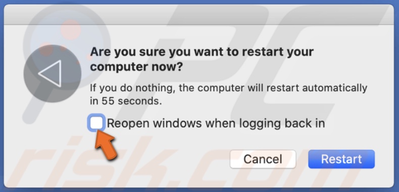 Disable Reopen windows when logging back in