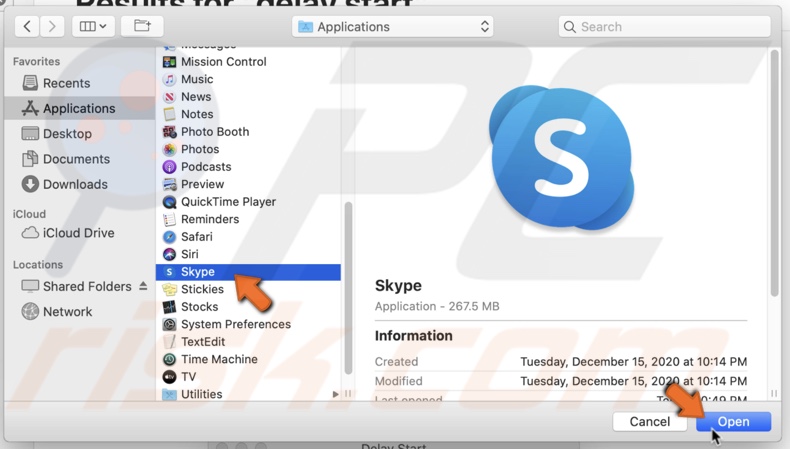 Select Skype from Application folder