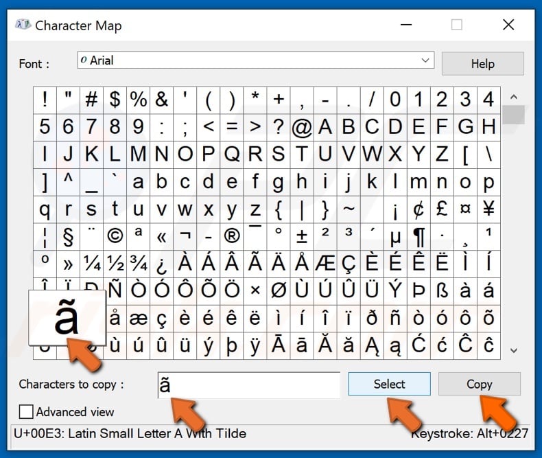 Select accented characters from the Character Map