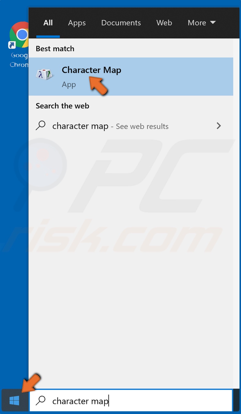 Open the Start Menu and type in Character Map