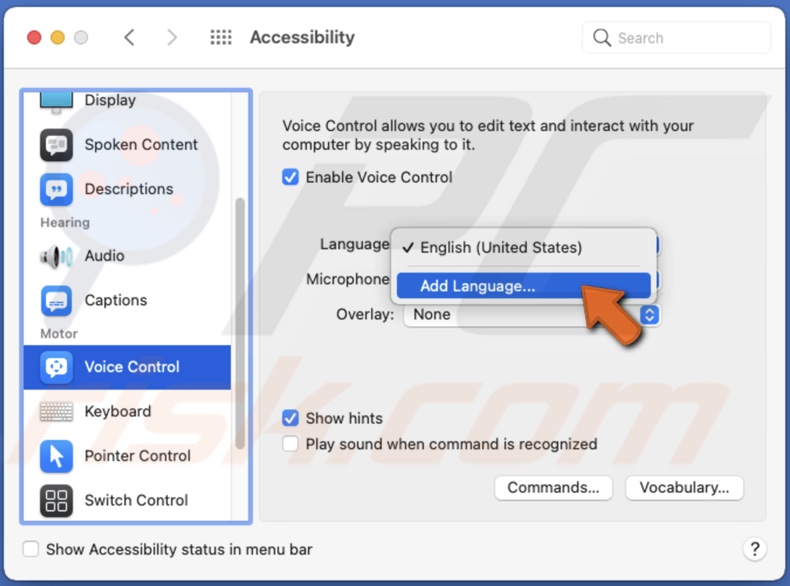 Add language to Voice Control