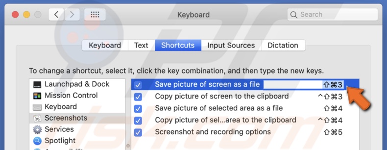 Double-click on a shortcut you want to change