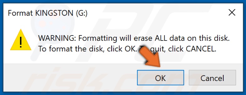 Click OK to format the USB drive