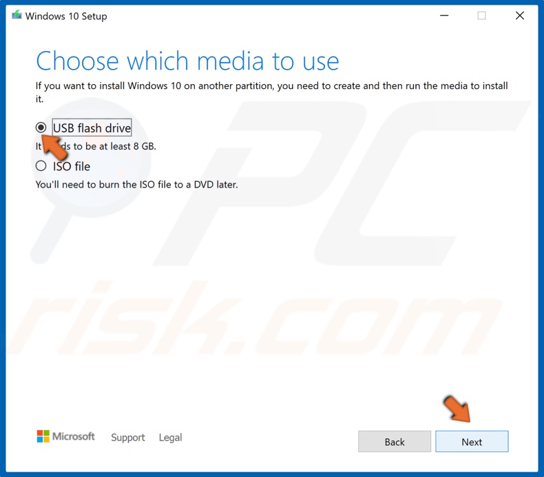 Tick the USB flash drive option and click Next