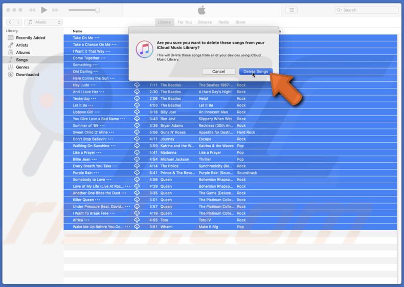 Delete selected songs in Library