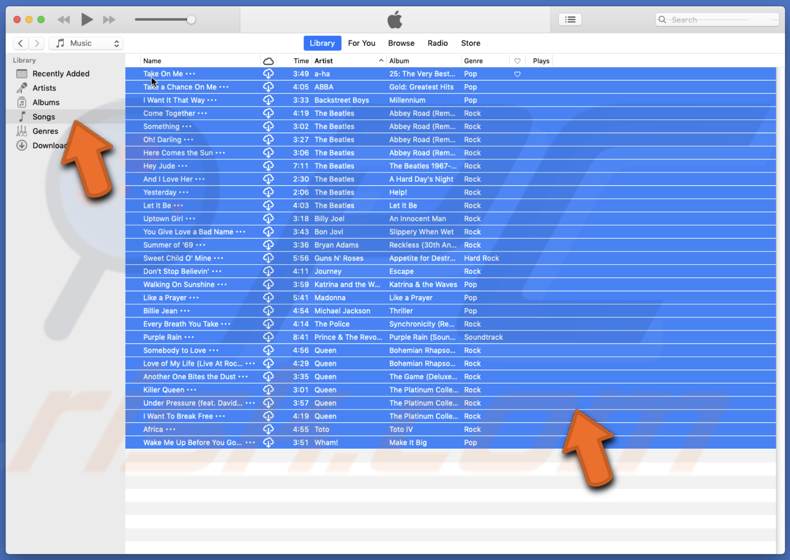 Select all songs from Library