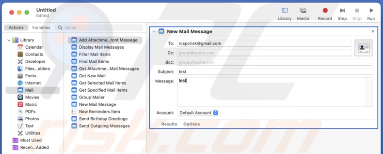 Create email in Automator