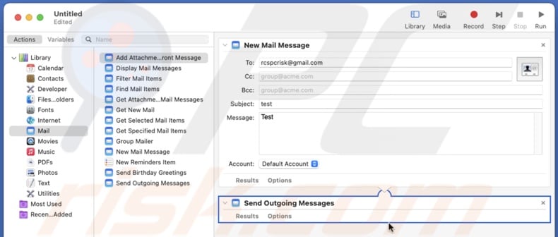 Send email using Automator