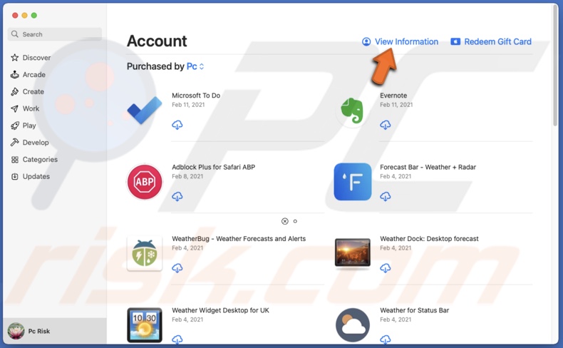 View account information in the App Store