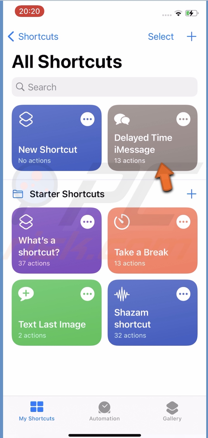 Tap on the Delayed Time shortcut