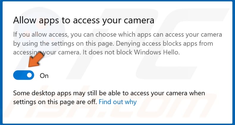 Enable apps to access your camera