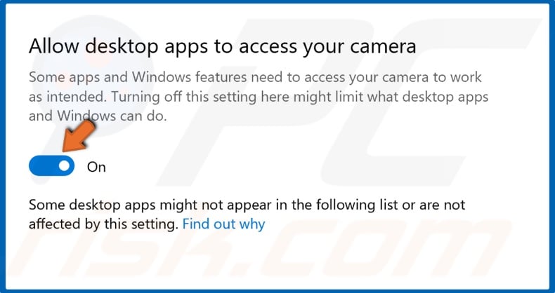 Enable desktop apps to access your camera