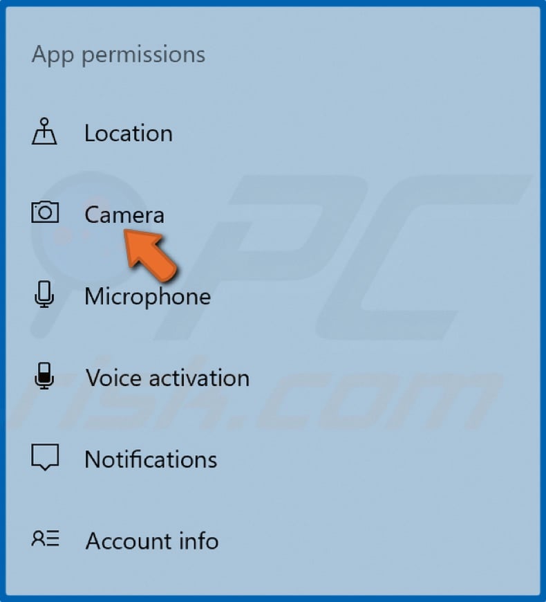 Select Camera in the left pane