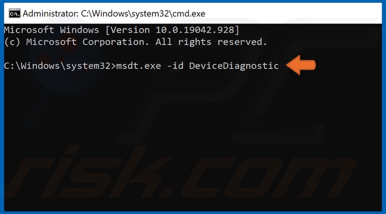 Type in msdt.exe -id DeviceDiagnostic in the Command Prompt and hit Enter