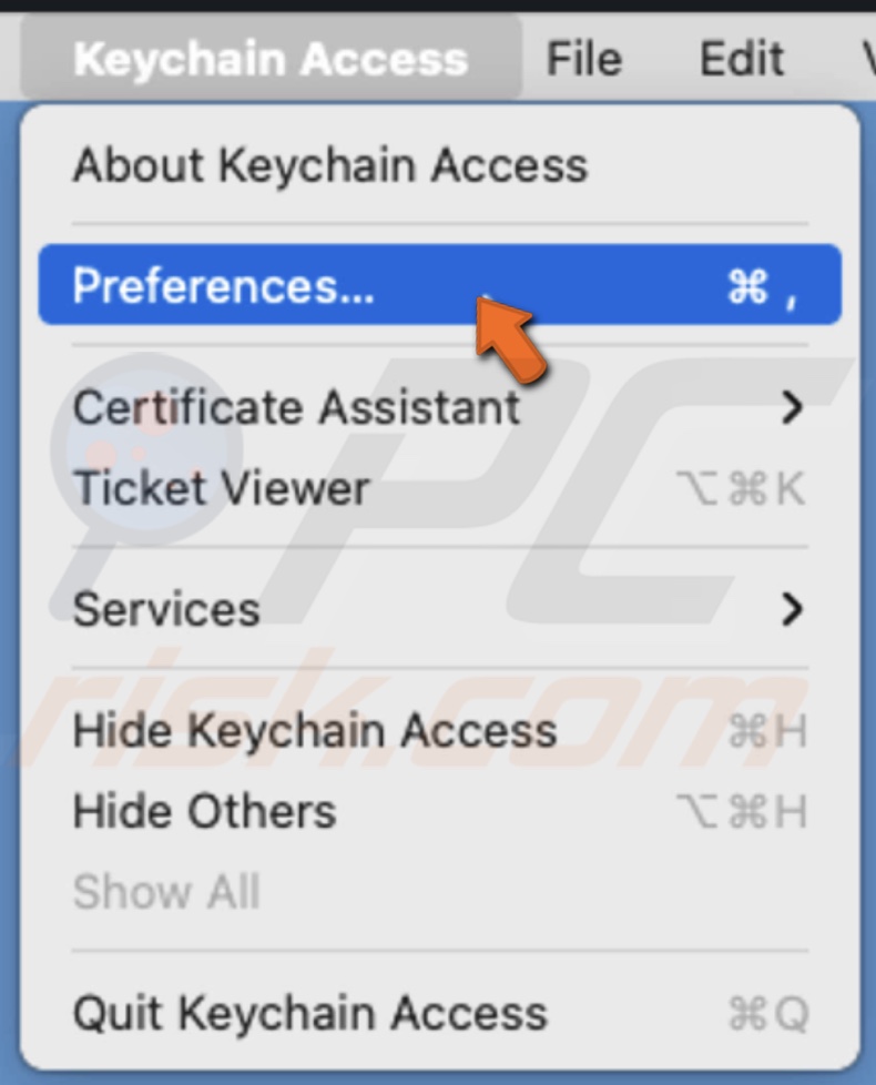 Go to Keychain Preferences