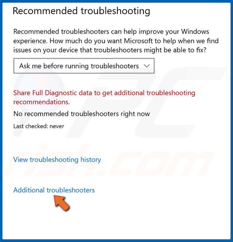 Click Additional troubleshooters