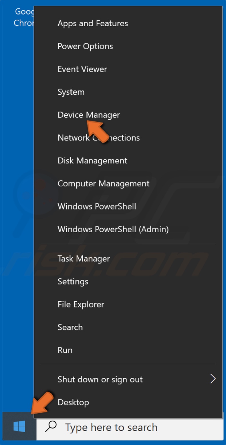 Right-click Start and click Device manager