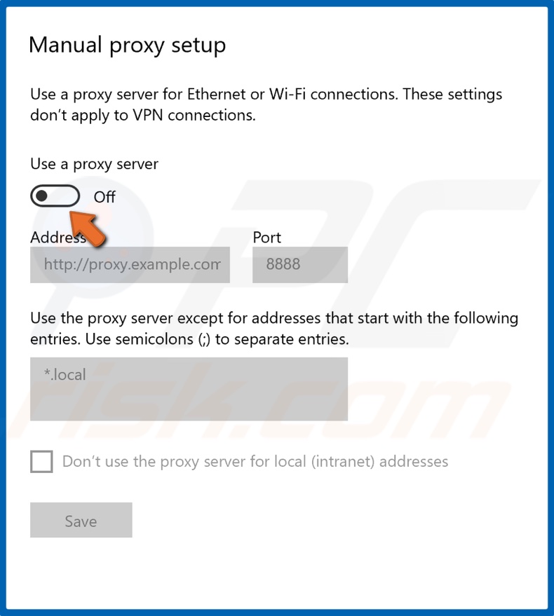 Disable proxy server