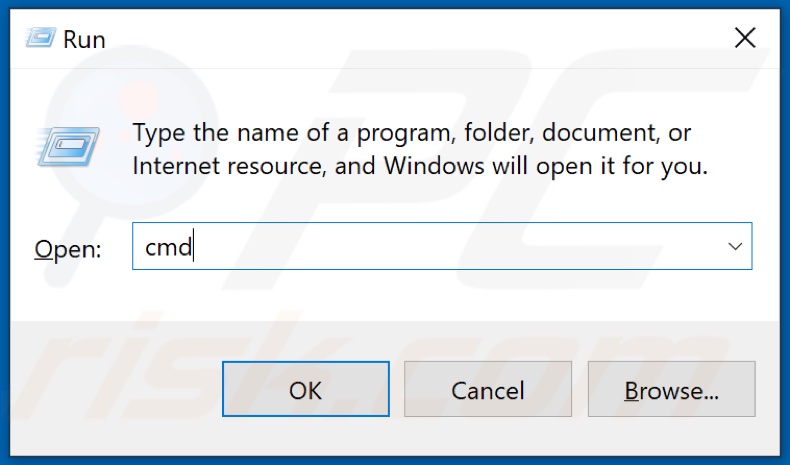 In the Run dialog box, type in CMD and hold down Ctrl+Shift+Enter keys to open Command Prompt as administrator
