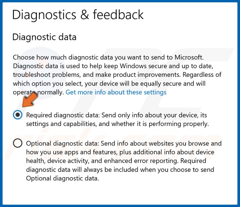 Select Required diagnostic data
