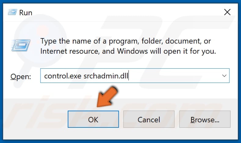 In the Run Dialog, type in control.exe srchadmin.dll and click OK