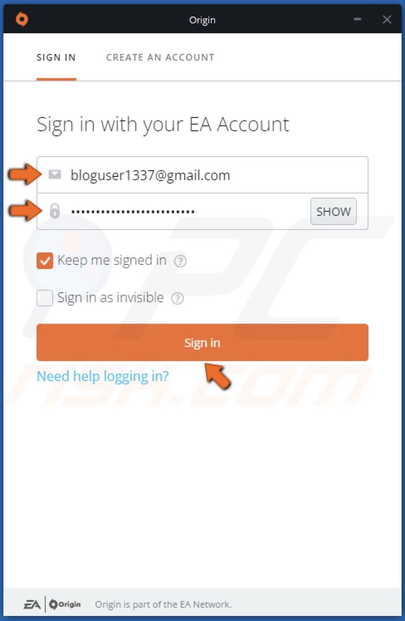 Enter your login credentials and click Sign in