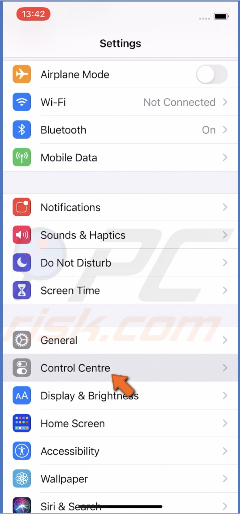 Go to Control Center settings