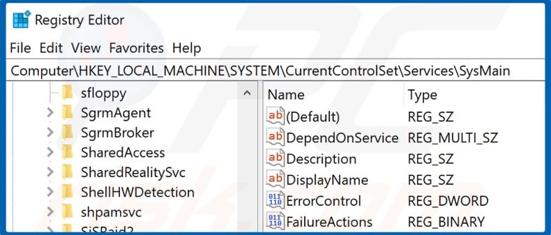 Navigate to SysMain in the Registry Editor