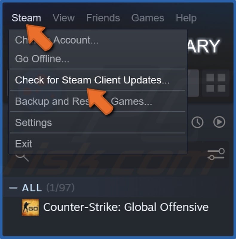 Open Steam menu and click Check for Steam Client Updates