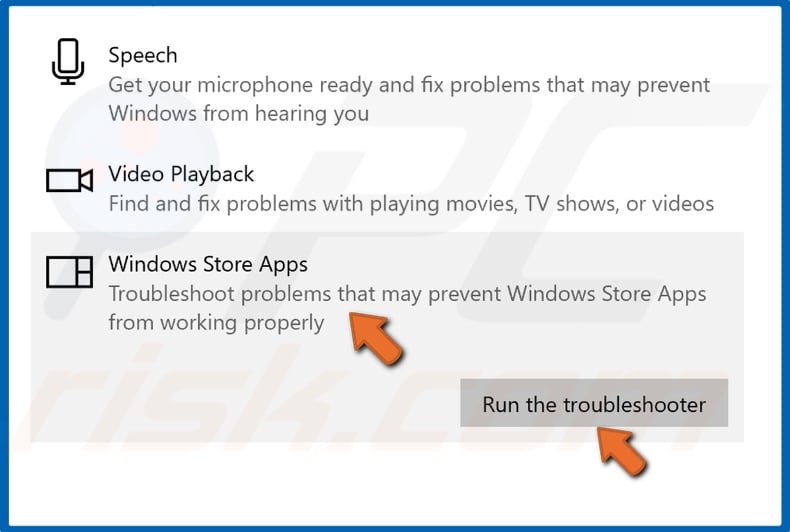 Select Windows Store Apps and click Run the troubleshooter